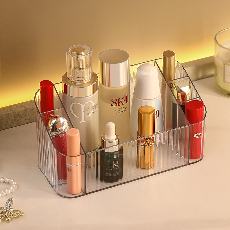 Cosmetic Storage Box with Multiple Compartments, Transparent Plastic Box with Dividers, Lipstick Box, Makeup Brush Holder, Pen Holder with Multiple Compartments