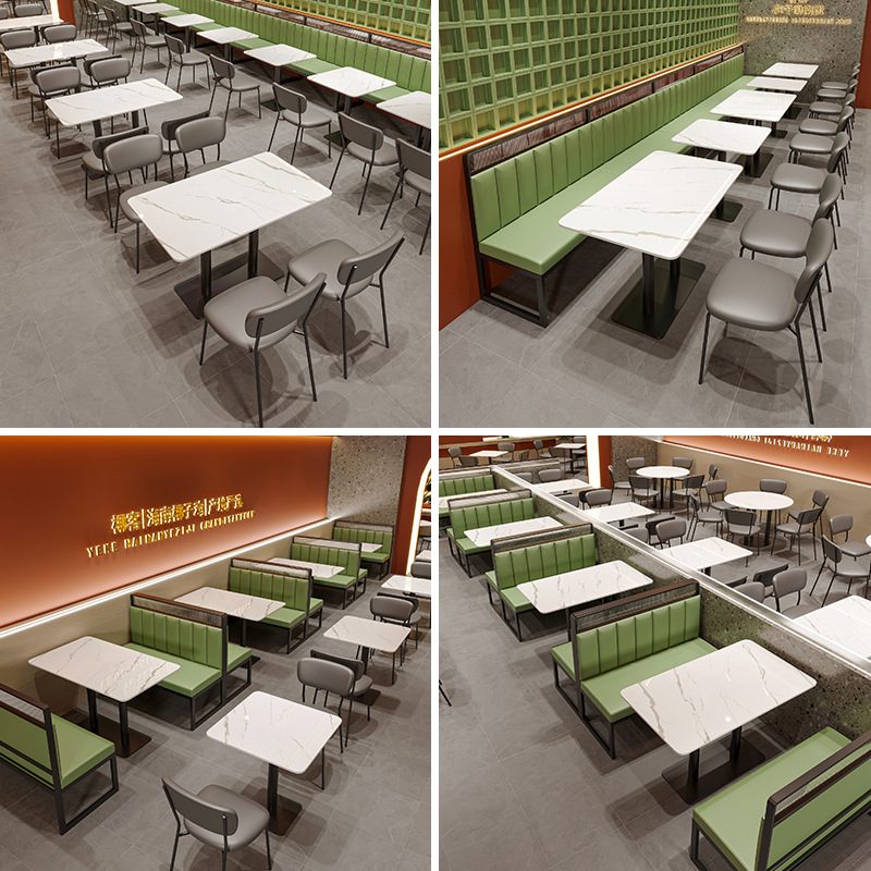 Southeast Asian Booth Seating Sofa Dining Industrial Style Dining Table and Chairs Commercial Combination Hong Kong-Style Tea House Restaurant All Solid Wood Round Table