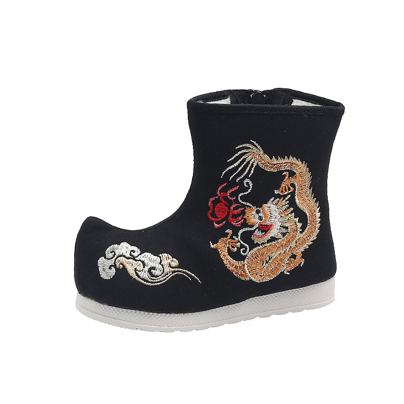 Longjing Hanfu boots boys' cloth shoes ethnic style ancient costume chinese style handmade children's embroidered shoes old Beijing cloth shoes