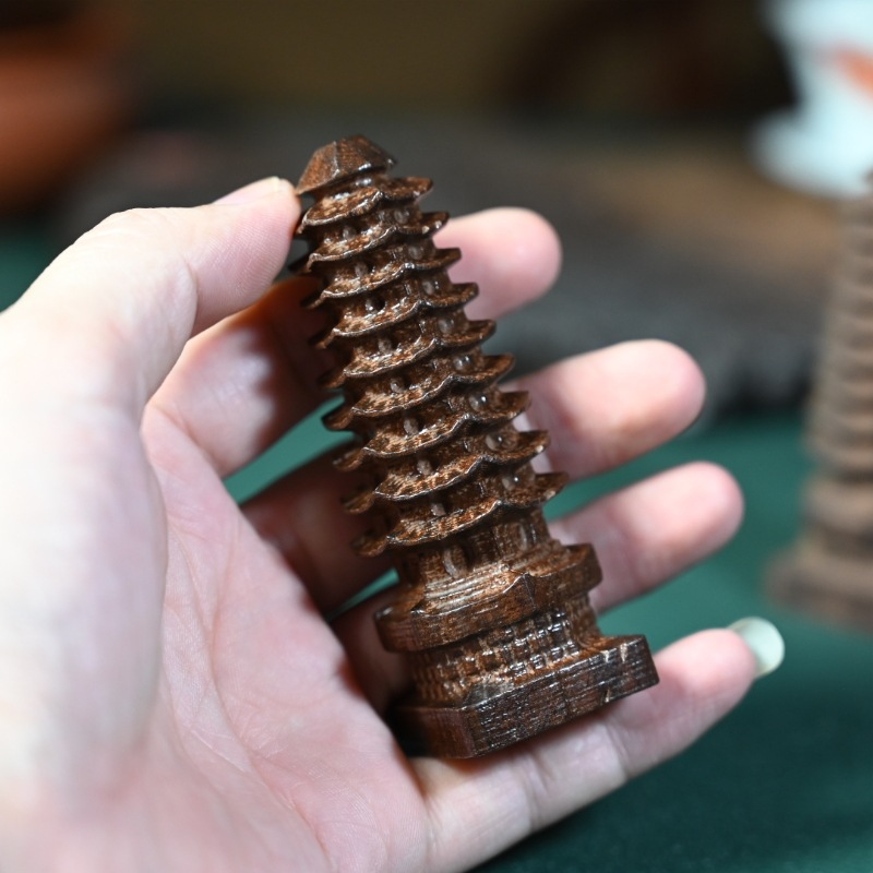 Hot-selling stalls Vietnam sinewood wenchang tower solid wood carving mahogany crafts office supplies ornaments