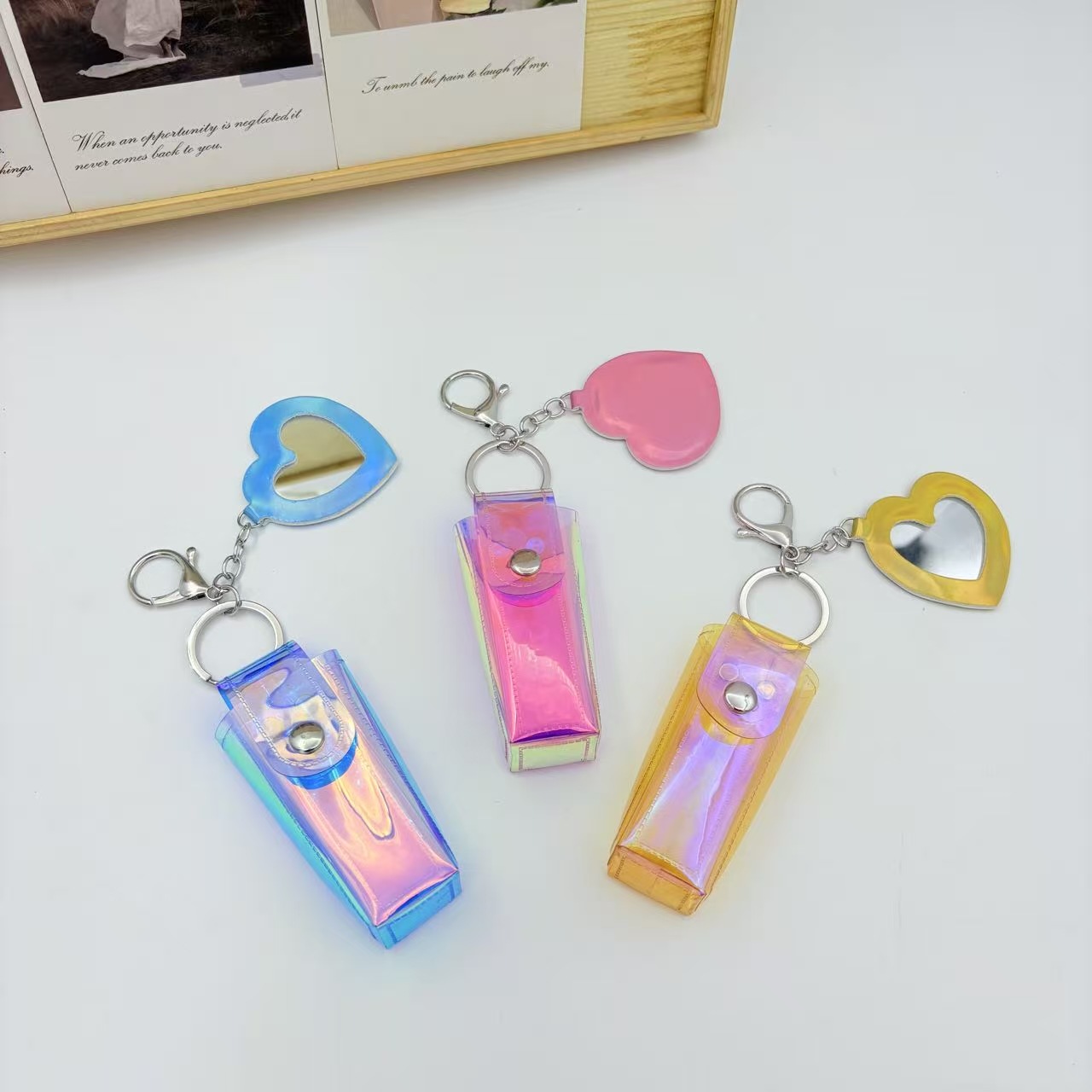 Cute Little Peach Heart Keychain Pvc Leather Heart Lipstick Storage Key Bag Bag Pendant Cross-Border Dropshipping Creative