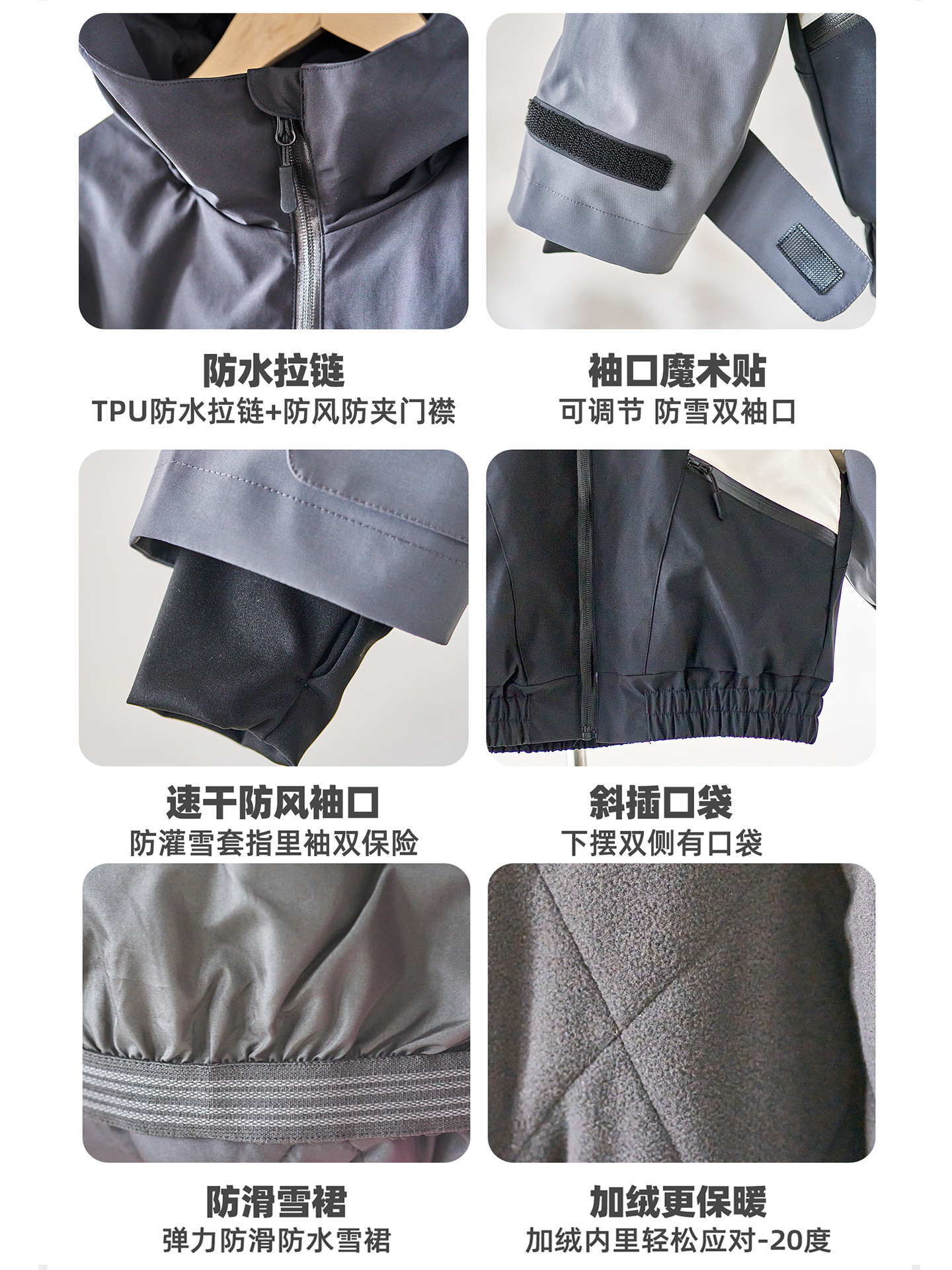 [Black and White Gray Zipper Bag Snow Suit] Imgo Kidsren's 3L Windproof and Waterproof Ski Suit with Cotton and Thickeneded Ski Pants