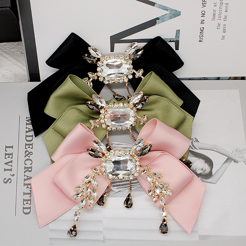 Черная элегантная заколка с бантом Dongdaemun, кристаллический аксессуар в стиле прэппи, корейская брошка