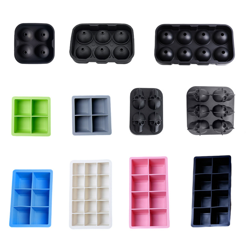 Frozen Ice Cube Mold with Lid Silicone Ice Cube Ice Mould Skull Square Ice Maker Cocktail Ice Ball Mould