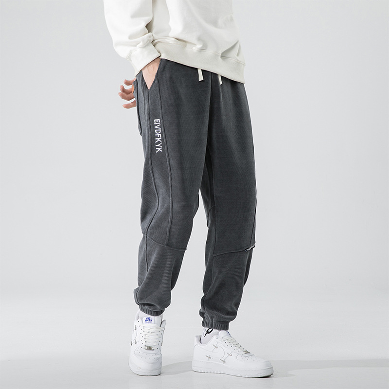 2022 Spring European Cotton Fleece Large Size Casual Pants Men's Loose Plus Size Heavy-Duty Cropped Pants Youth Trendy Leg Pants