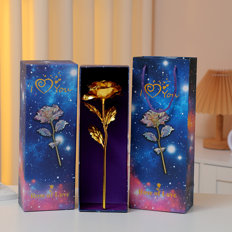 Цветная 24К золотая фольгированная роза Яркий букет Вечный искусственный цветок Подарок на День святого Валентина, День матери, день рождения