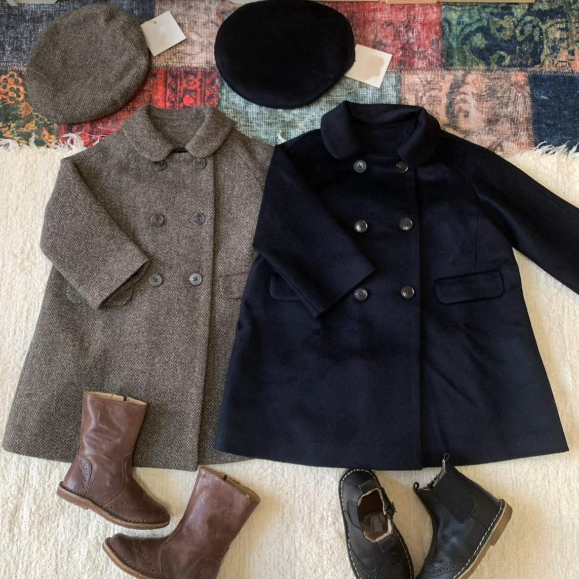 Классическая двубортная шершавая куртка для детей, куртка, брюки, платье