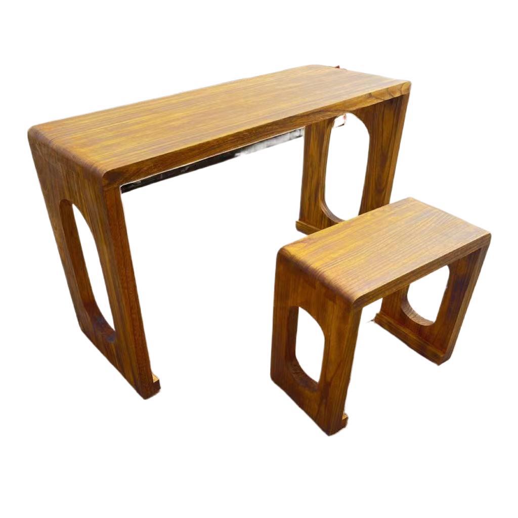 Solid Wood Antique-Style Guqin Table, Chinese Tea Table, Calligraphy Table, Dovetail Joint Guqin Table and Stool, Burnt Paulownia Wood Table