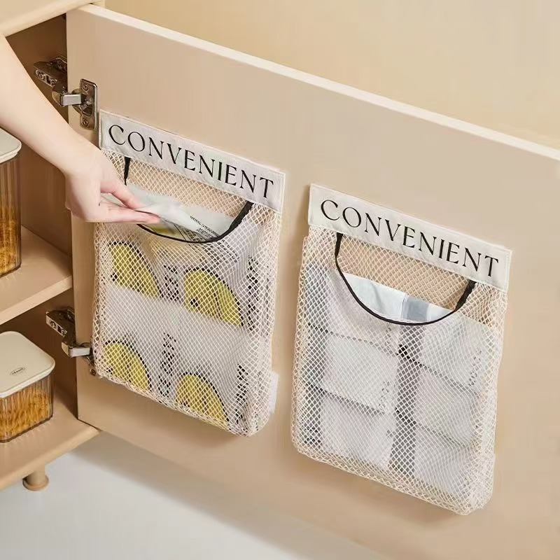 Kitchen Garbage Bag Storage Bag Velcro Mesh Bag Simple Household Sundries Net Bag Garbage Bag Wall Hanging Storage Bag