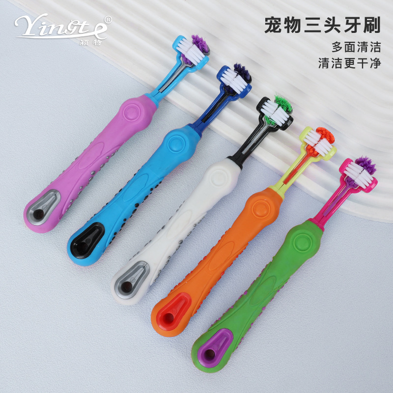 Зубная щетка с тремя головками для домашних животных, чистка и уход за зубами для собак и кошек, оптовая продажа для средних и крупных собак