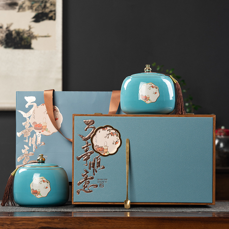 Everything Goes Well Ceramic Jar Gift Box Fuping Persimmon Packaging Box Tea Sealed Jar Persimmon Jar Ceramic Jar Tea Packaging