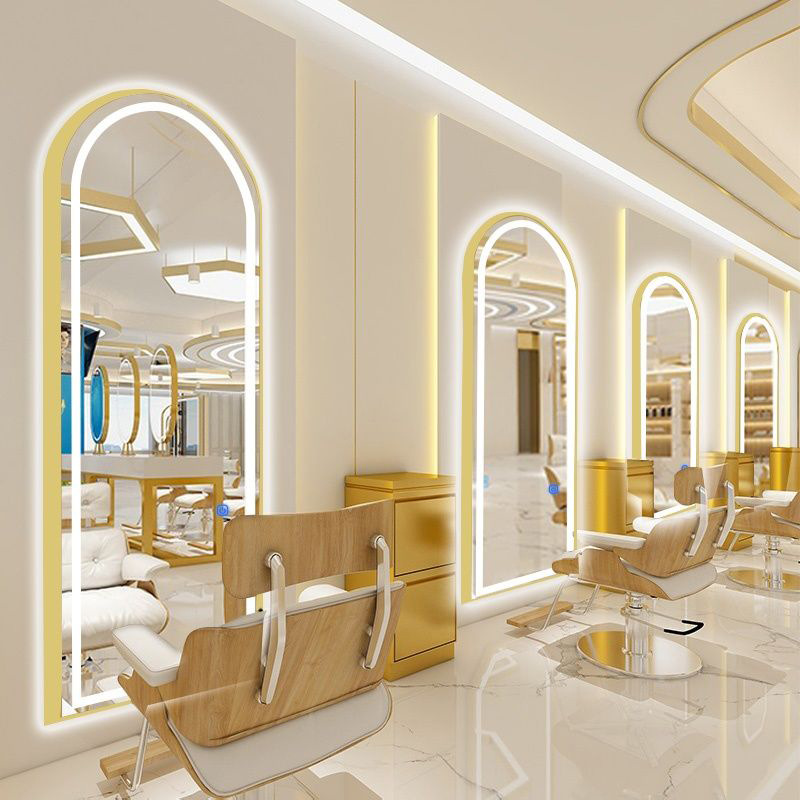 With LED Light Hairdressing Mirror Table Barber Shop Special Mirror Single-sided Internet Trendy Hair Salon Wall-mounted Hair Cutting Makeup Mirror