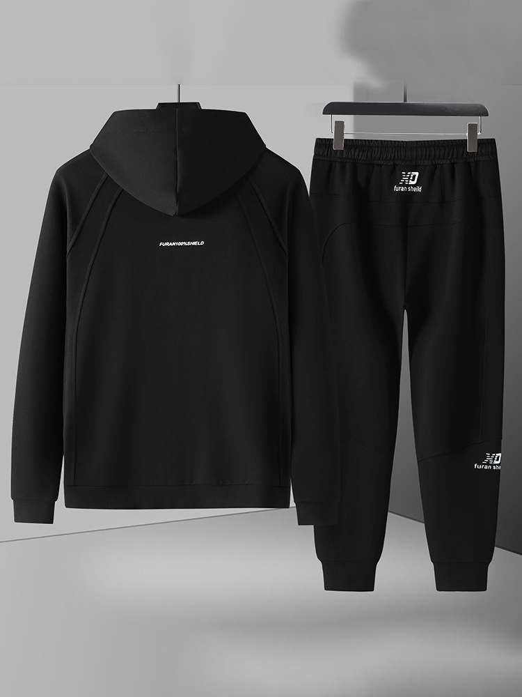 Autumn New Zipper Hooded Sports Jacket Casual suit Men's All-match Slim-fit Cardigan Sweater Trousers Two-piece Set