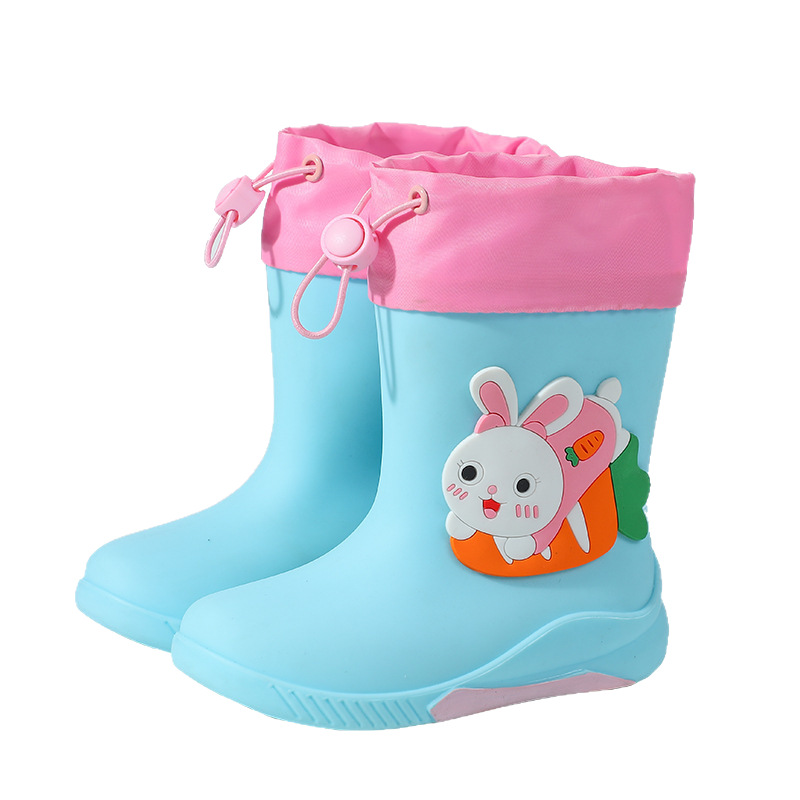 Children's Cartoon Rain Boots with Velvet Removable Rain Boots for Boys and Girls, Primary School Students, Middle and Large Kidsren's Waterproof Rain Boots, Mid-Tube Water Shoes
