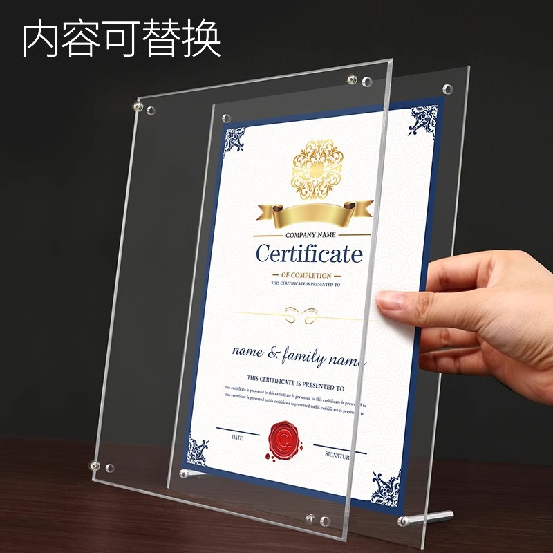 Acrylic photo frame table a4 honor certificate frame transparent crystal 6 inch 7 inch a3 framed glass certificate wall frame