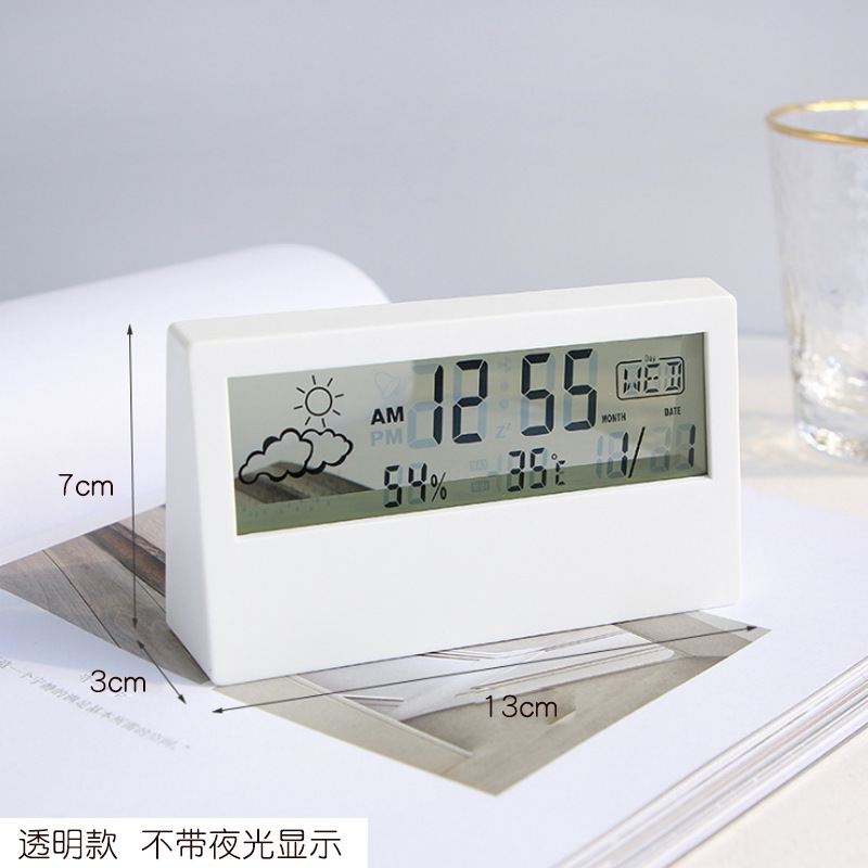 Cross-Border Recommended Temperature and Humidity Meter Clock Creative Weather Display Luminous Small Alarm Clock Ins Transparent Digital Alarm Clock