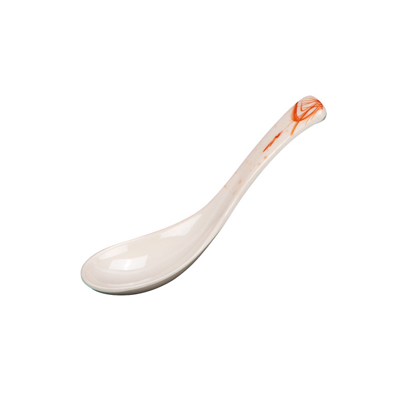 Qiucao imitation porcelain fast food restaurant spoon Chinese straight handle spoon plastic soup spoon melamine rice spoon curved handle spoon spoon spoon tableware