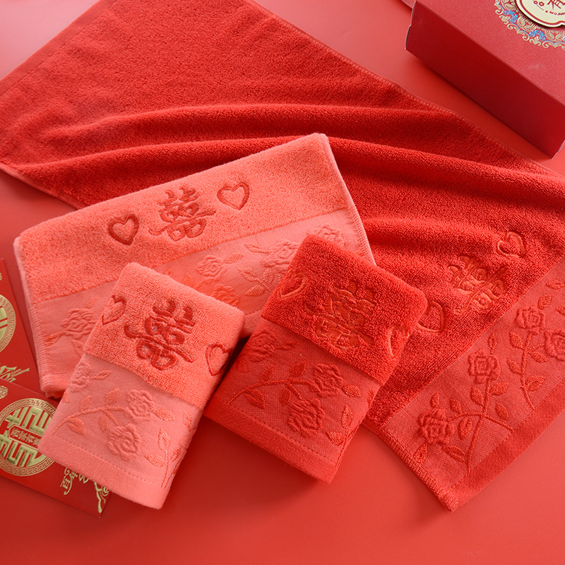 Wedding towel direct rose embroidered towel red towel pink towel wedding gift hand gift towel
