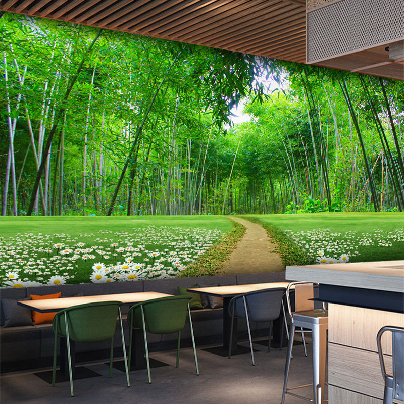 Cross-Border Supply Customized Mural Natural Scenery Wallpaper Space Extension Wallpaper Green Tree Vine Background Wall Cloth