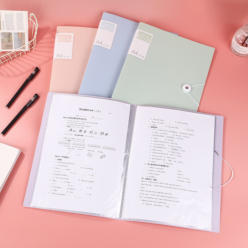 A4 Data Collection Book Transparent Insert Test Paper Storage Folder Morandi Loose-Leaf Folder Student Office Can Be Wholesale