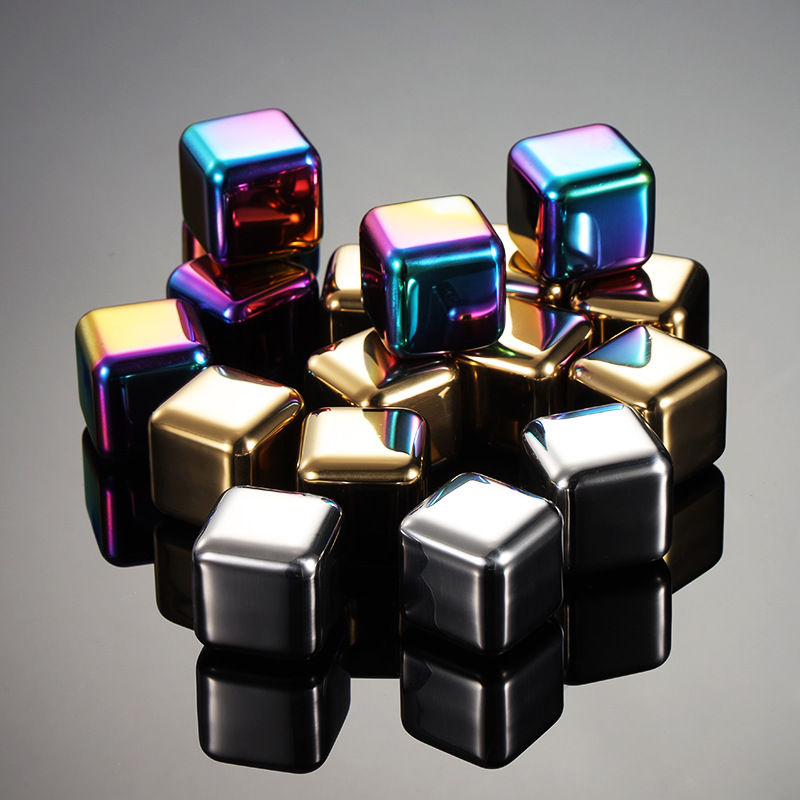 En нержавеющая сталь ледяные кубики 304 металлический ледяной камень ледяной камень креативные ледяные зерна бар вино набор мороженое титановое золото покрытое