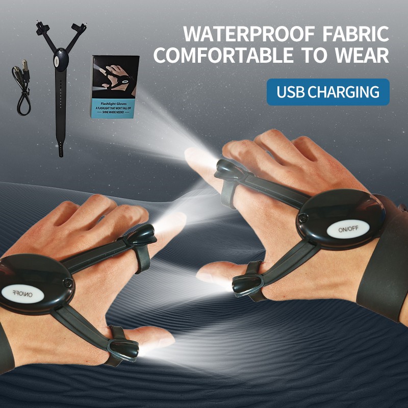 New Rechargeable Fishing Gloves with Light Flashlight Camping Lighting Two-Finger Outdoor Night Running Light Hook Fishing Gloves