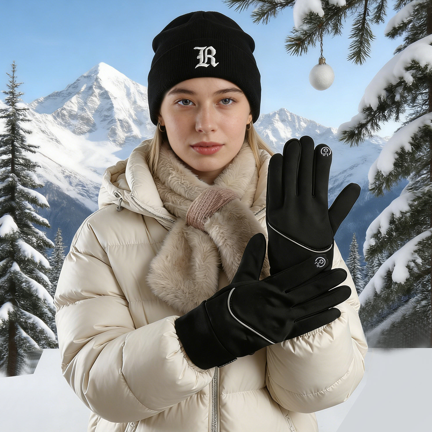 Зимние ветрозащитные нагревательные перчатки для альпинизма с плюшевым утеплителем для сенсорных экранов водоотталкивающие спортивные для велоспорта и вождения