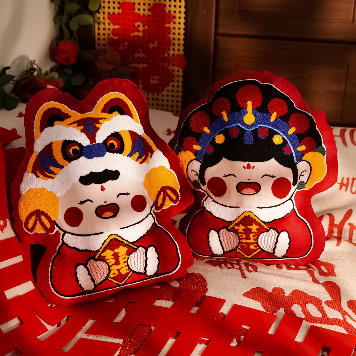 Press Doll Wedding New Red Pillow Newlywed Wedding Doll Happy Baby Golden Boy Jade Girl Dowry Gift Wedding