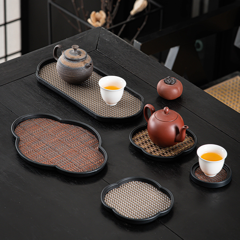 Small Dry Bubble Tea Tray Household Retro Style Bamboo Wooden Tea Cup Tray Afternoon Tea Table Tea Tray Coaster Non-Slip