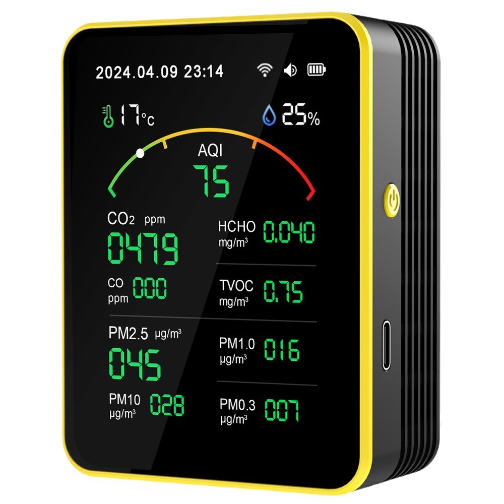 Carbon Dioxide Air Quality Detector Detects Formaldehyde, Co, Temperature, Humidity, Pm2.5, Tvoc, and Monitors Multiple Parameters