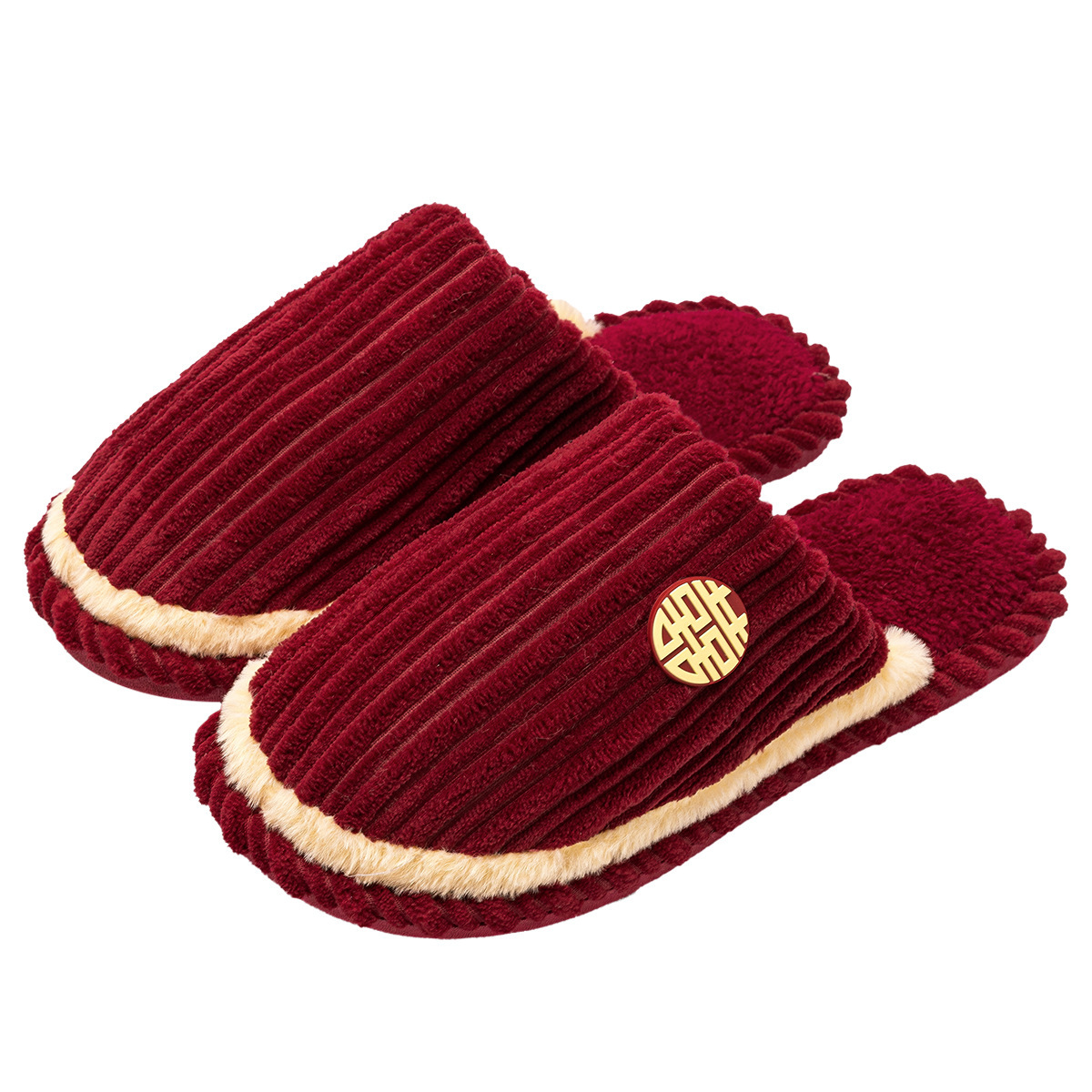 Cotton Slippers Wedding Pair of Women Autumn and Winter 2025 New Festive Accompanying Wedding Pajamas Couple Red Wedding Shoes QL