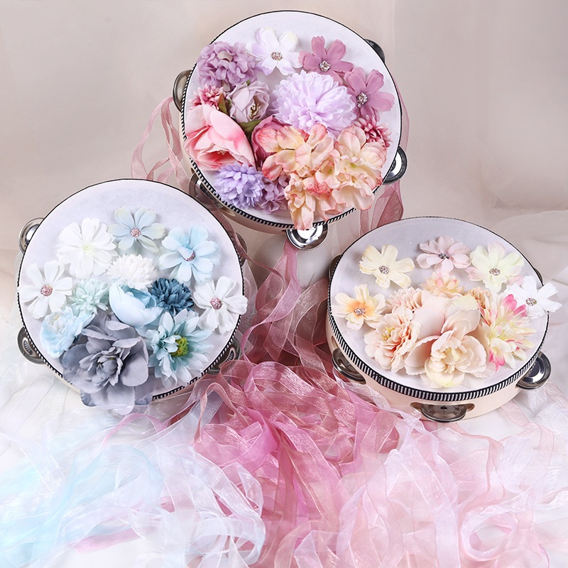 Tambourine Dance Props Silk Flower Tambourine Streamer Tambourine Ancient Style Performance Catwalk Han Dynasty Photo Hand Drum Kidsren