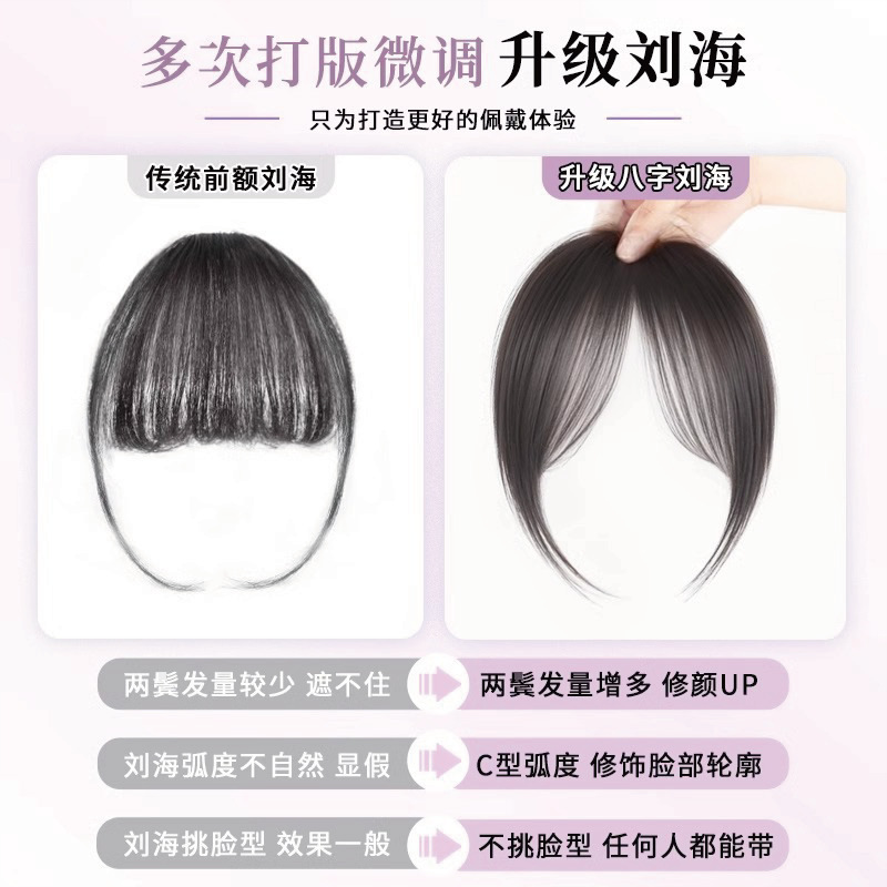 Bangs Wig for Women, Fluffy Hair Volume, Top Hair Replacement, Eight-Shaped Bangs Clip, Light and Invisible Fake Bangs Clip
