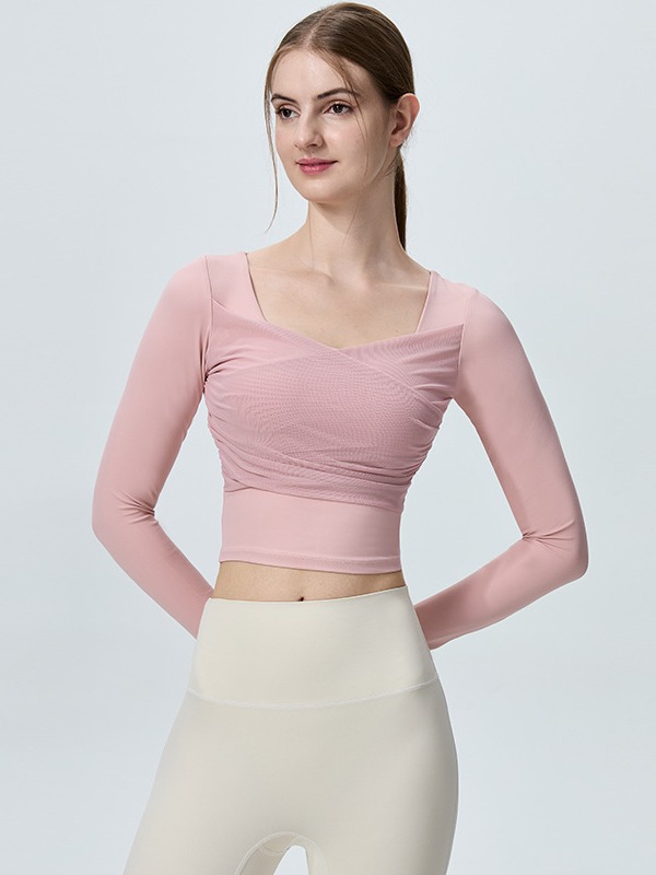 Fixed Chest Pad Long Sleeve Spinning Yarn Beautiful Back Top Sports Tight Yoga Wear Fitness Wear Autumn