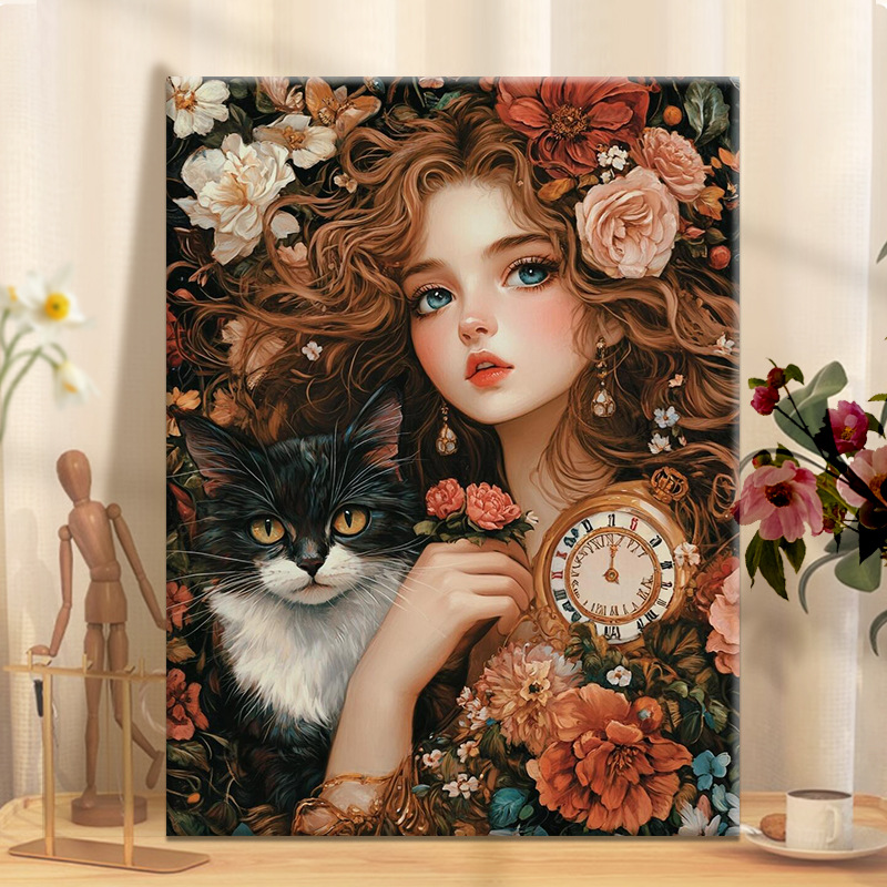 Meow Yu Garden | diy Digital Oil Painting Acrylic Filled Hand-painted Girl and Cat Cure Decompression Oil Colored Painting