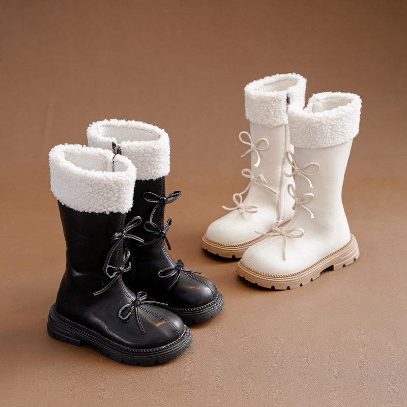 Сапоги для девочек, длинные сапоги для детей, новые зимние высокие кожаные сапоги принцессы 2025, утепленные флисовые