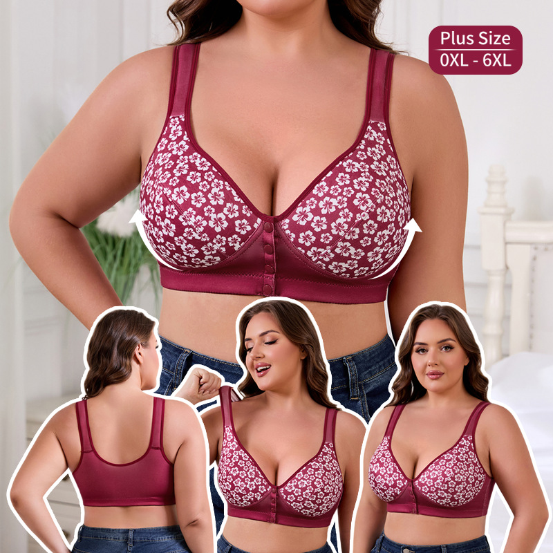 0Xl-6Xl Front Button Bra Cross-Border Popular European and American Size No Rims Vest Style Printed Extra Large Size Intimates