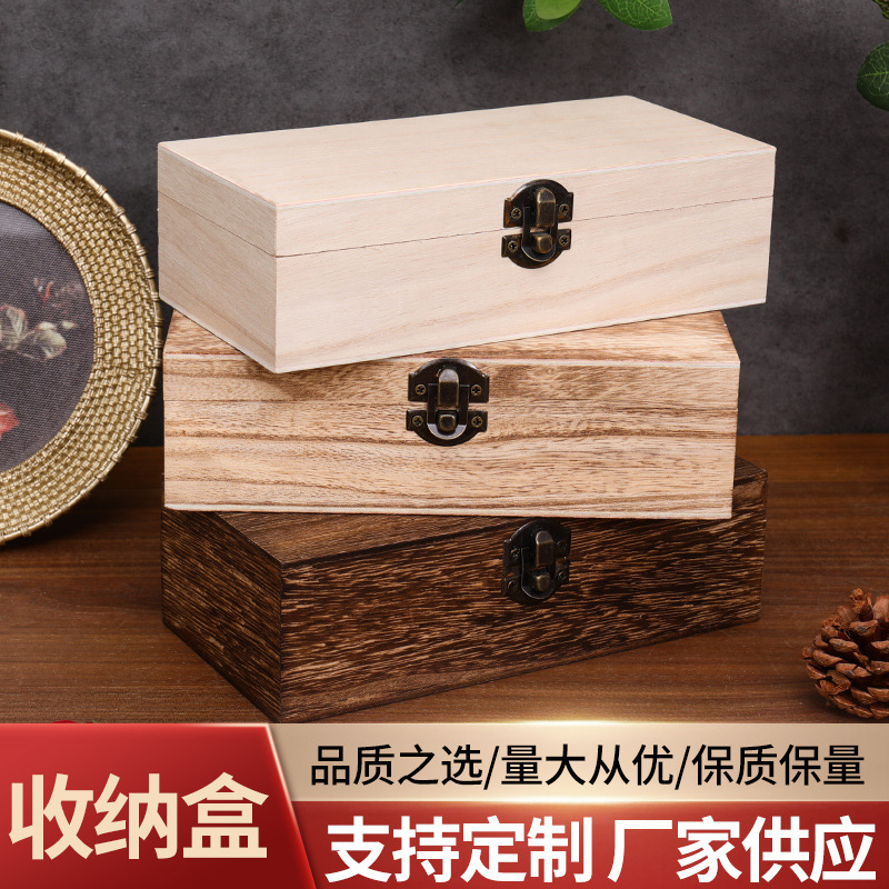 in stock Simple Tung Wood Box Rectangular Flip Wooden Storage Box Vintage Gift Packaging Wooden Box