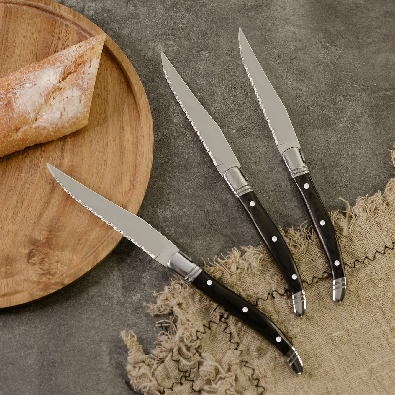 Wooden Handle Steak Knife Rosewood High-End Western Food Tableware Stainless Steel Wooden Handle Serrated Steak Knife Restaurant Home