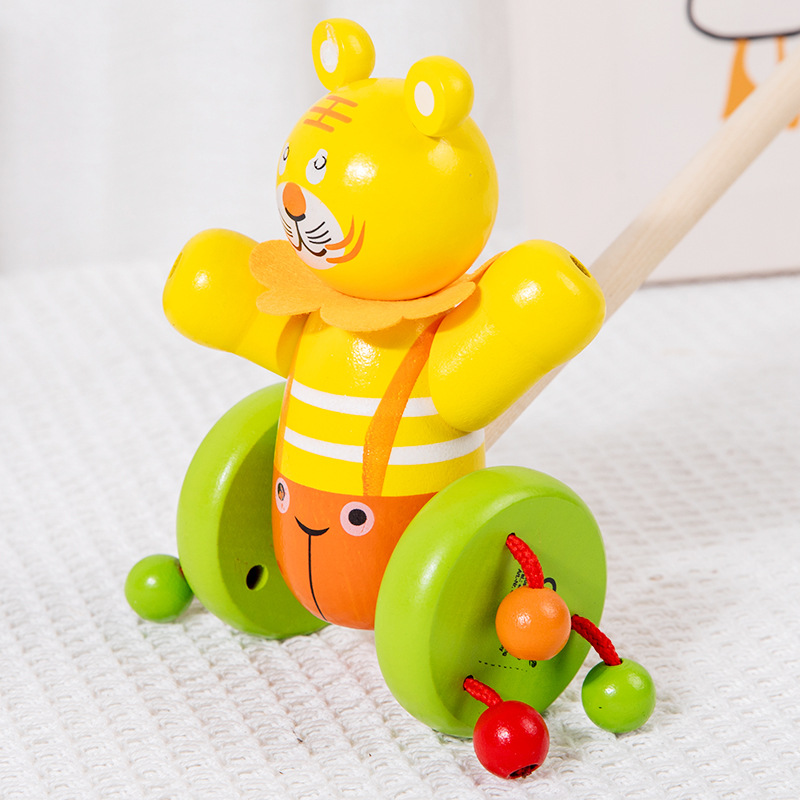 Baby Animal trolley children's educational trolley toy wooden early education baby rattle Walker wholesale