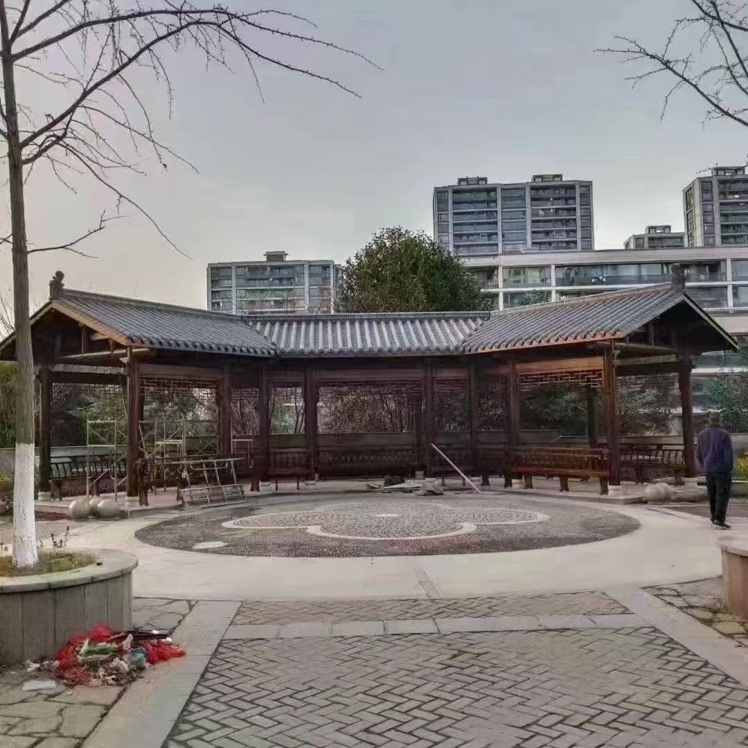 Outdoor Gazebo, Courtyard Solid Wood Four-Corner Pavilion, Indoor Villa Antique-Style Long Corridor Wooden House, Outdoor Anti-Corrosion Wood Octagonal Pavilion