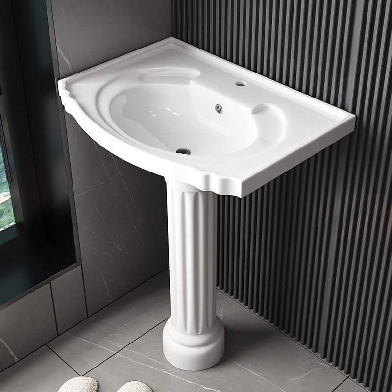 Floor-Standing Washbasin for Small Bathroom, Integrated Balcony Washbasin, Pedestal Basin, Ceramic Household Use