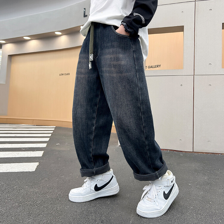 New Spring and Autumn Boys Jeans Boys Pants Trousers 2024 Medium and Large Children Casual Loose Straight-Leg Trendy