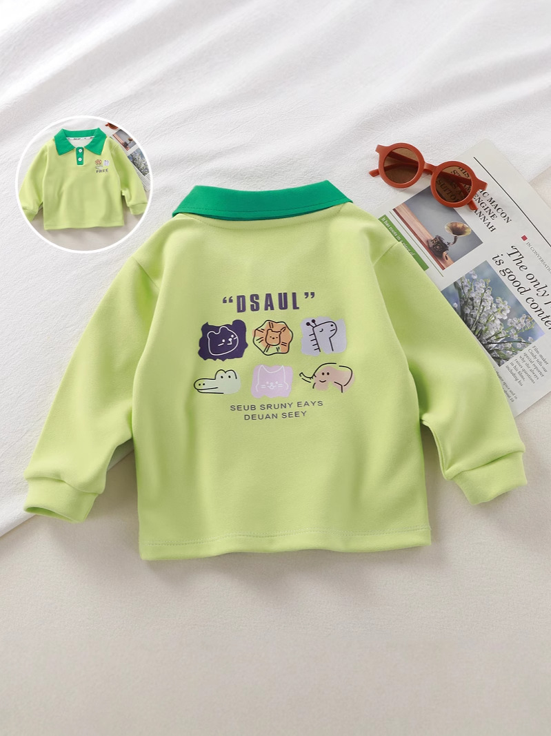 2025 New Polo Shirt Children's T-Shirt Long-sleeved Single-piece Boys' Top Girls' Base-layer Shirt Develvet Fashion Children's Outer Wear