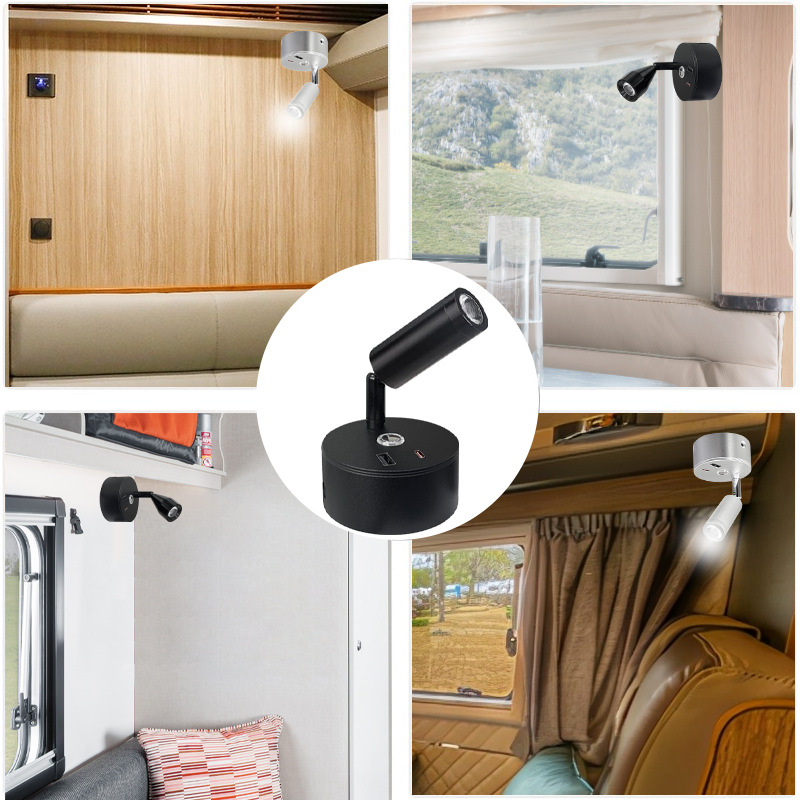 12V Rv Reading Light Type-C Touch Dimming Ship Yacht Lighting USB Bedside Rv Light Led