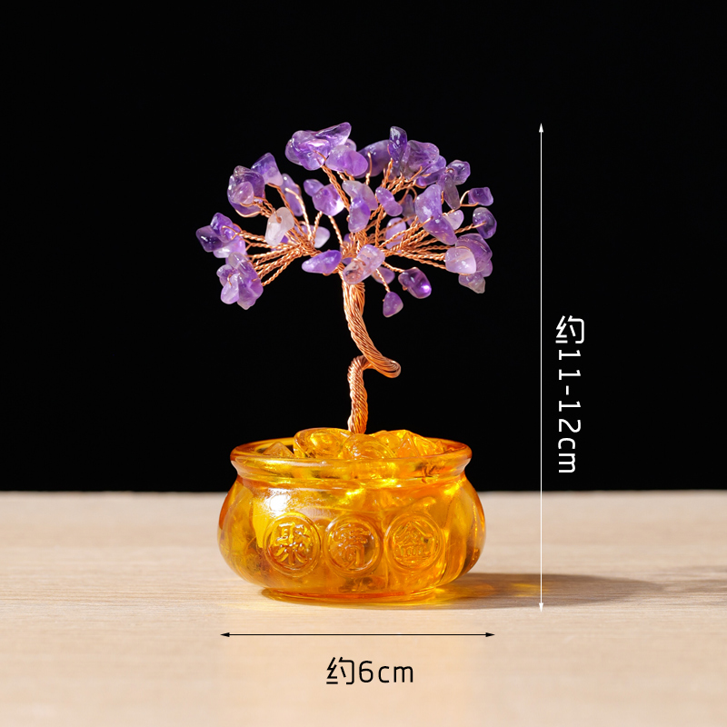 Crystal Gravel Fortune Tree Natural Yellow Crystal Treasure Bowl Home Living Room Office Desk Creative Ornament Amethyst