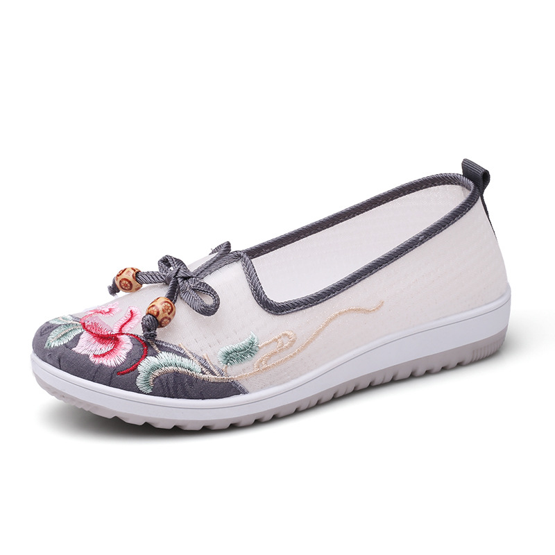 Old Beijing Cloth Shoes for Women, Summer Mesh Breathable Hanfu Embroidered Shoes, Soft-Soled Shallow Mouth Women's Shoes with Hollow Design