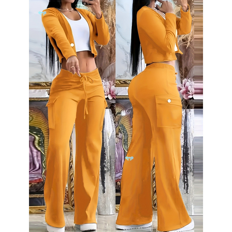 G 194 Women's Stylish Green Two-Tone Knit Cardigan & Pants