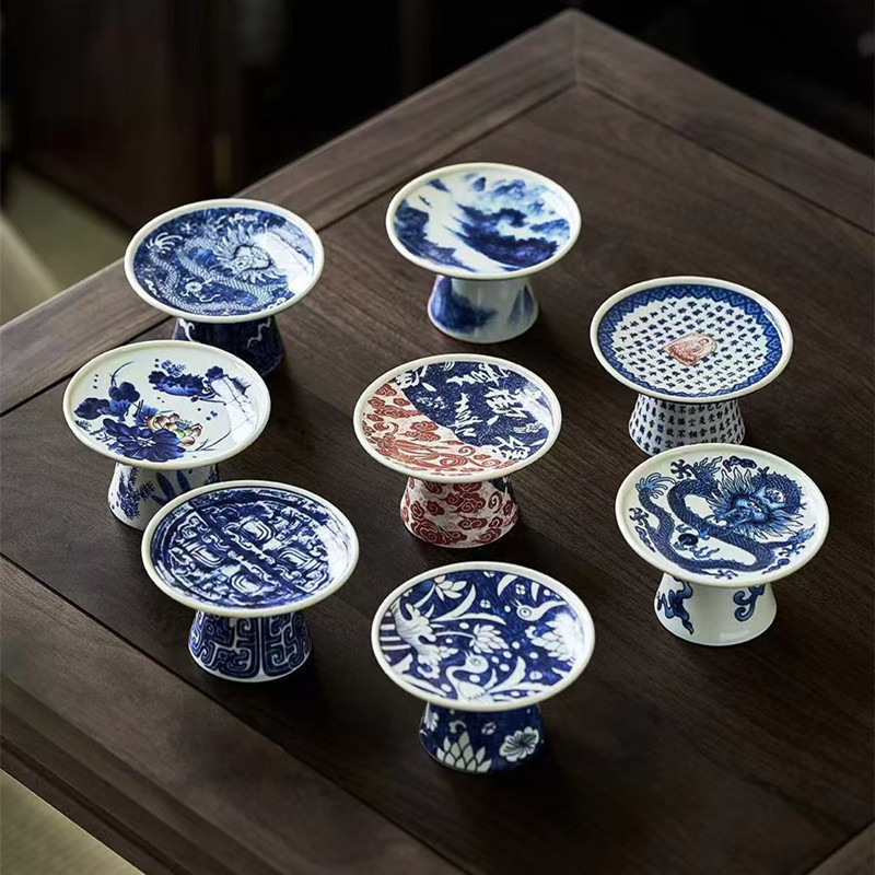 Винтажный держатель крышки с синим и белым узором дракона для чайника из紫泥, подставка для крышки, подкладка для крышки, держатель крышки для чайника, аксессуары для набора гунфу