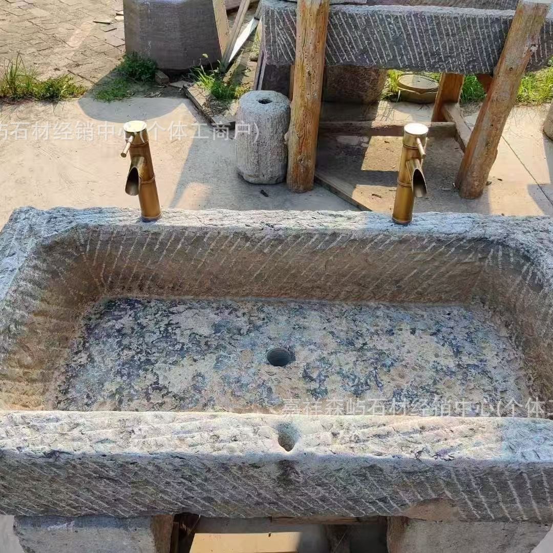 Old Stone Trough Wash Basin Outdoor Courtyard Mop Pool Retro Nostalgic Decorative Sink Fish Tank B&B Landscaping Wash Basin